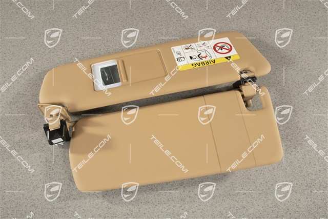 Sonnenblende, mit Spiegel und Leuchte, Kunstleder, Luxor beige, R