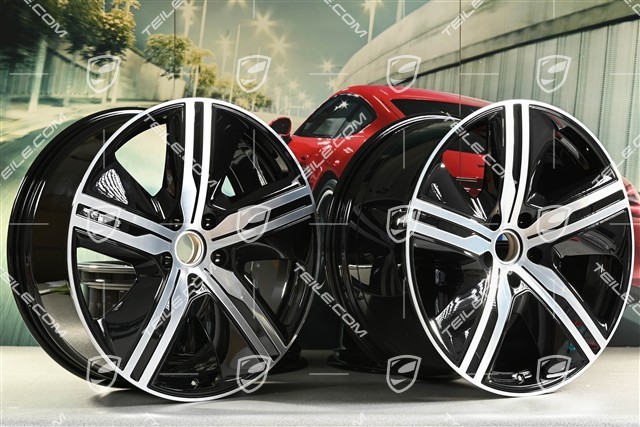 22-inch Macan Exclusive Design wheel rim set, 9J x 22 ET29 + 11J x 22 ET47, black high gloss