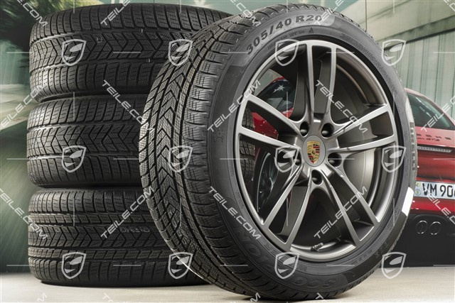20-inch Cayenne COUPE Sport winter wheel set, rims 9J x 20 ET50 + 10,5J x 20 ET55 + NEW Pirelli winter tyres 275/45 R20 + 305/40 R20, with TPMS, Platinum satin matt