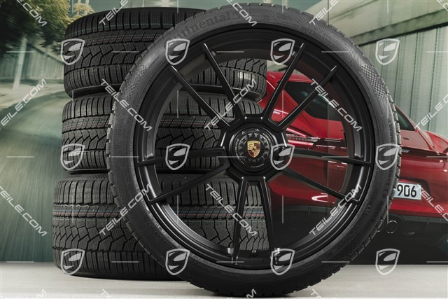 20"+21" GTS komplet kół zimowoch "Turbo S", felgi centralnie mocowane 8,5J x 20 ET50 + 11J x 21 ET66 + opony zimowe Continental 245/35 R20 + 295/30 R21, czarny satynowy półmat
