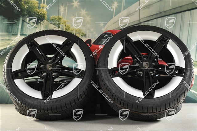 21" Mission E Design winter wheel set, rims 9,5J x 21 ET60 + 11,5J x 21 ET66 + NEW Continental Winter Contact TS860 S winter tyres 265/35 R21 + 305/30 R21, Bi-Color optic brilliant silver/black high gloss