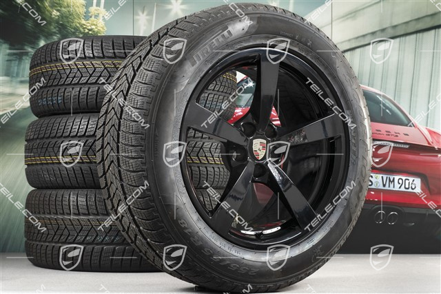 18-inch "Macan" Winter wheel set, rims 8J x 18 ET21 + 9J x 18 ET21 + Pirelli winter tyres 235/60 ZR 18 + 255/55 ZR 18, with TPMS, black high gloss