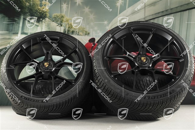 20"+21" Winterräder GT3 / GT3RS, komplett, Felgen mittig montiert 9J x 20 ET43 + 11,5J x 21 ET46 + Winterreifen Michelin Pilot Alpin 5 245/35 R20 + 305/30 R21, schwarz satiniert matt