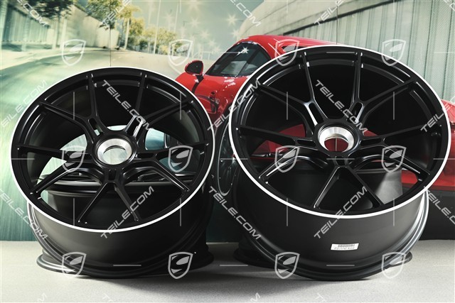 20+21 -inch GT3 wheel rim set, 9,5J x 20 ET46 + 12J x 21 ET45, black satin mat + white rim border