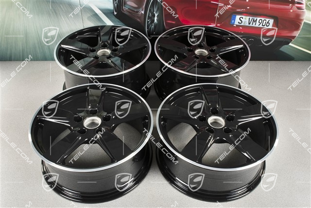 19-inch Cayman S wheel set, 8J x 19 x ET 57 + 9,5J x 19 x ET 45, wheel spokes in black