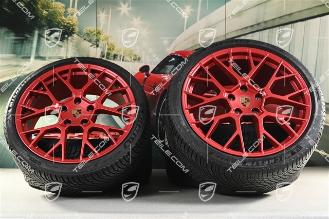 20"+21" RS Spyder Design Winterräder Satz, Felgen 8,5J x 20 ET50 + 11J x 21 ET82 + Michelin Winterreifen 245/35 R20 + 305/30 R21, mit RDK-Sensoren, Rot - Pyrored