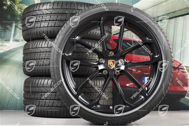 22" koła letnie Cayenne Coupé GT, komplet, felgi 10J x 22 ET48 + 11,5J x 22 ET52 + Pirelli P Zero opony letnie 285/35 R22 + 315/30 R22, z czujnikami ciśnienia, czarny satynowy półmat