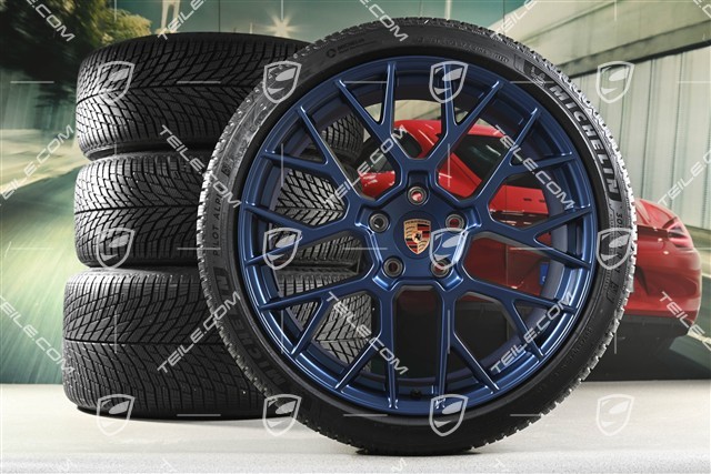 20"+21" RS Spyder Design, koła zimowe, komplet, felgi 8,5J x 20 ET50 + 11J x 21 ET82 + NOWE opony zimowe Michelin 245/35 R20 + 305/30 R21, z czujnikami ciśnienia, niebieskie - Indigo Blue