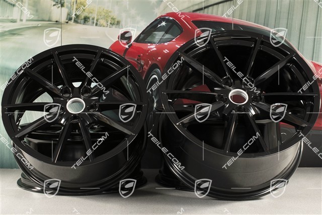 20+21-inch wheel rim set Carrera S, rims: front 8,5Jx20 ET53+ rear 11J x 21 ET66 in black high gloss