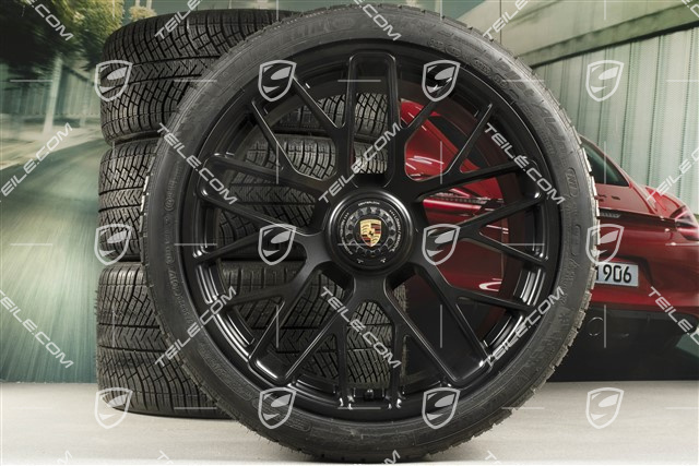 20" Turbo S central locking winter wheel set for Turbo S / GTS, wheels 8,5J x 20 ET51 + 11J x 20 ET59 + NEW Michelin Pilot Alpin PA4 N1 winter wheels 245/35 R20+295/30 R20, TPMS, black satin mat