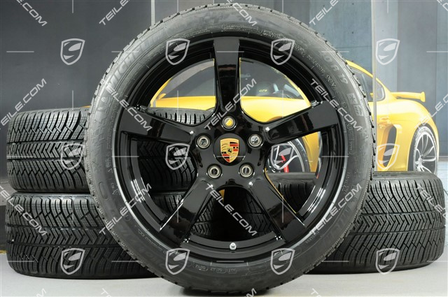 19" Cayman S Winterräder Satz, Felgen 8J x 19 ET57 + 10J x 19 ET45 + NEUE Michelin Pilot Alpin 4 Winterreifen 235/40 R19 + 265/40 R19, schwarz hochglanz