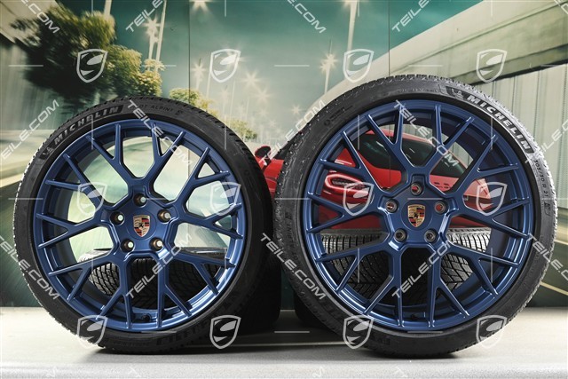 20"+21" RS Spyder Design, koła zimowe, komplet, felgi 8,5J x 20 ET50 + 11J x 21 ET82 + NOWE opony zimowe Michelin 245/35 R20 + 305/30 R21, z czujnikami ciśnienia, niebieskie - Indigo Blue