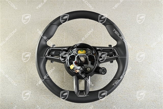 Sportowa kierownica, wielofunkcyjna, CARBON, do pojazdów z pakietem Sport Chrono, skóra, czarna, szwy w kolorze srebrnym