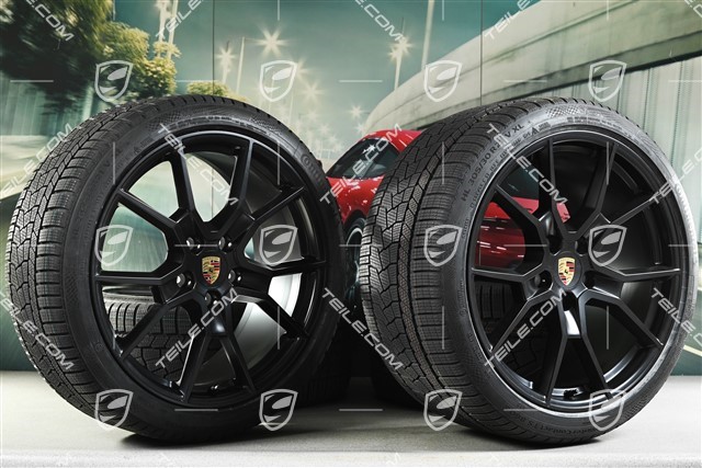 21" koła zimowe RS Spyder Design, komplet, felgi 9,5J x 21 ET60 + 11,5J x 21 ET66 + NOWE opony zimowe Continental Winter Contact TS860 S 265/35 R21 + 305/30 R21, czarny satynowy półmat