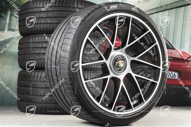 20" Koła letnie, komplet Turbo Sport III, centralne mocowanie, felgi 9J x 20 ET51 + 11,5J x 20 ET56 + NOWE opony letnie Pirelli 245/35 ZR20 + 305/30 ZR20, czarne