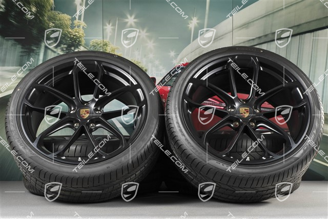 22" Cayenne Coupé GT Sommerräder Satz, Felgen 10J x 22 ET48 + 11,5J x 22 ET52 + Pirelli P Zero Sommerreifen 285/35 R22 + 315/30 R22, mit RDK-Sensoren, schwarz seidenmatt