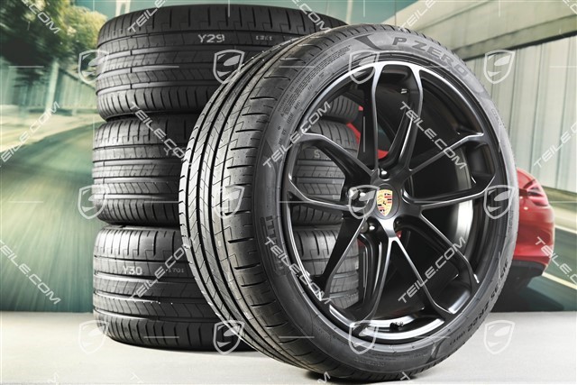 22-inch wheel set Cayenne GT Coupé, wheel rims 10J x 22 ET48 + 11,5J x 22 ET52 + Pirelli summer tyres 285/40 ZR22 + 315/35 ZR22, black satin-matt