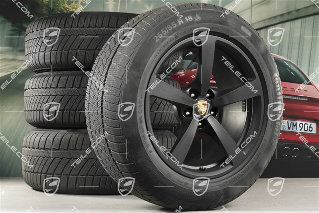 18" "Macan" Winterräder Satz, Felgen 8J x 18 ET21 + 9J x 18 ET21, + Continental ContiWinterContact Winterreifen 235/60 ZR 18 + 255/55 ZR 18, mit RDK-Sensor, schwarz matt
