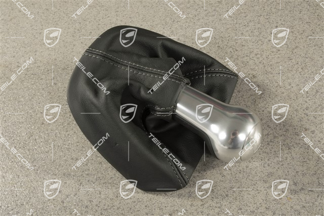 Gałka zmiany biegów, czarna skóra / aluminium, 6 biegów manual