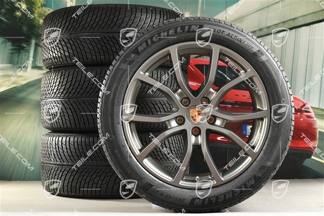 21" koła zimowe Cayenne Exclusive Design, komplet, felgi 9,5J x 21 ET46 + 11,0J x 21 ET58 + NOWE opony zimowe Michelin 285/45 R21 + 305/40 R21, z czujnikami ciśnienia