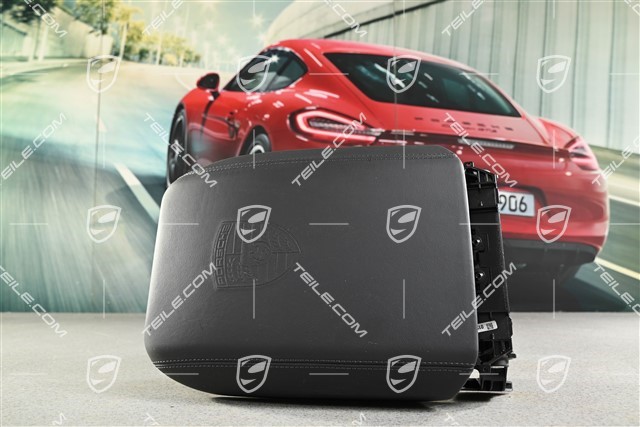Armlehne, Glattleder, Schwarz mit geprägtem Porsche Wappen