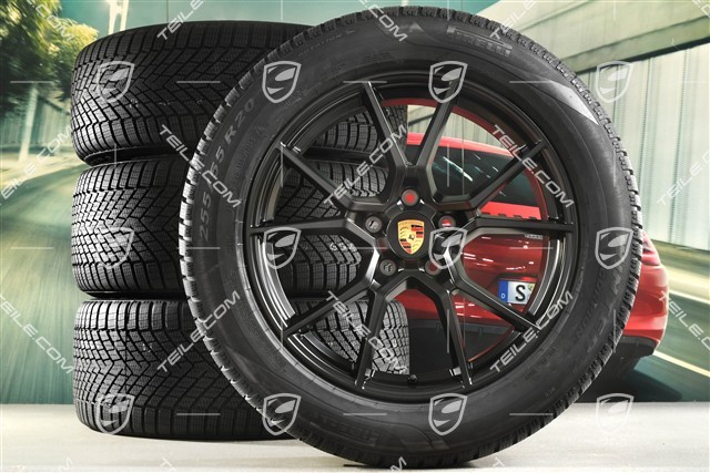 20" koła zimowe Cayenne S, komplet, felgi 9J x 20 ET50 + 10,5J x 20 ET55 + opony zimowe Pirelli 255/55 R20 + 295/45 R20, z czujnikami ciśnienia, czarny satynowy półmat