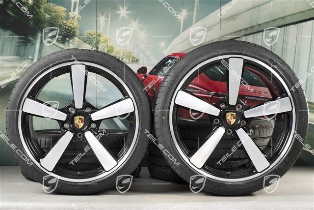 20+21-inch summer wheel set Exclusive Design, rims 8,5J x 20 ET50 + 11,5J x 21 ET67 + NEW Goodyear summer tyres 245/35 R20 + 305/30 R21, with TPM, black high gloss