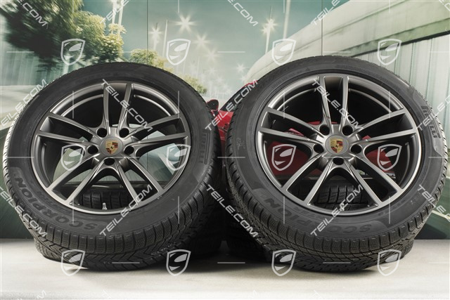 20-inch Cayenne COUPE Sport winter wheel set, rims 9J x 20 ET50 + 10,5J x 20 ET55 + Pirelli winter tyres 275/45 R20 + 305/40 R20, with TPMS, Platinum satin matt