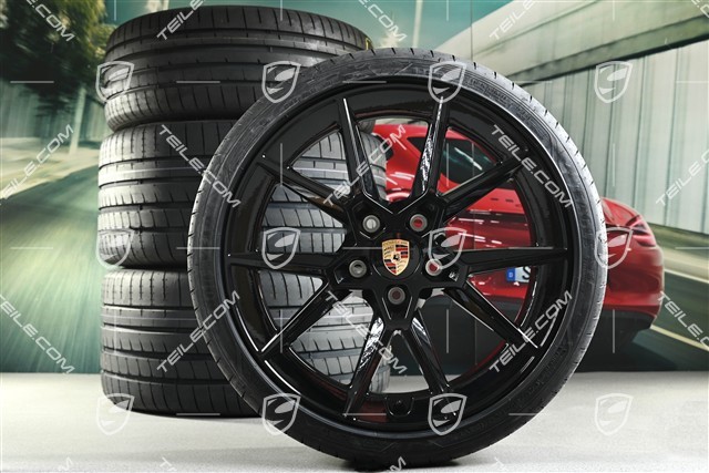 20+21" Carrera S summer wheel set, rims 8.5J x 20 ET50 + 11.5J x 21 ET79 + NEW Goodyear summer tyres 245/35 R20 + 315/30 R21, black high gloss