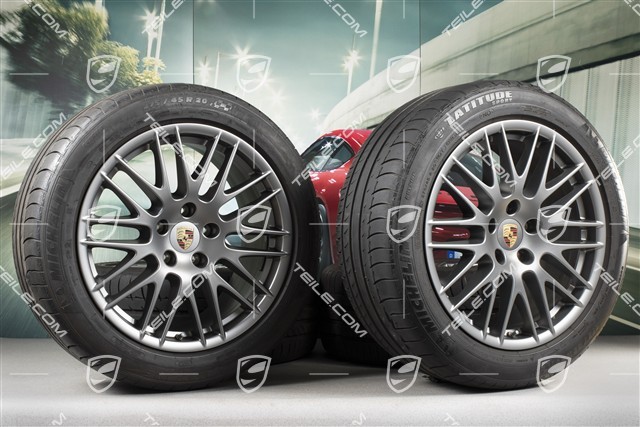 20-inch RS Spyder Design summer wheel set, 4 wheels 9,5J x 20 ET 47 + 4 tyres 275/45 R 20 110 Y XL, platinum, with TPMS