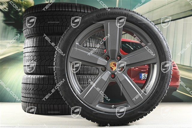 22-inch winter wheel set Cayenne Exclusive Design Sport, wheel rims 10J x 22 ET48 +11,5J x 22 ET52 + NEW Continental winter tyres 285/40 R22 + 315/35 R22,  Vesuvius Grey