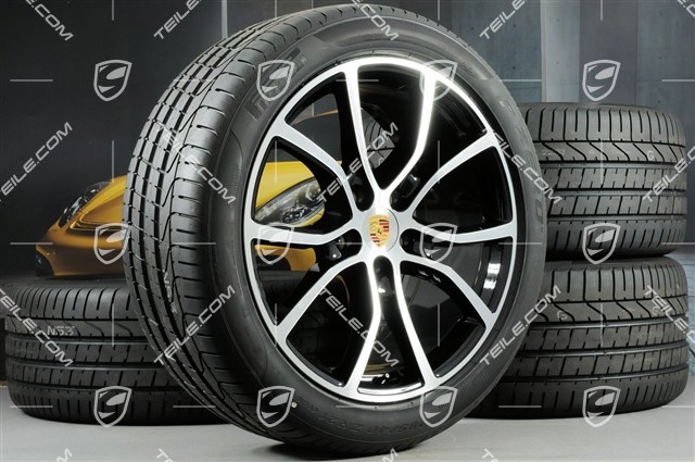 21-inch Cayenne COUPE Exclusive Design summer wheel set, rims 9,5J x 21 ET46 + 11,0J x 21 ET49 + NEW Pirelli summer tyres 285/40 R21 + 315/35 R21, black high gloss, with TPMS