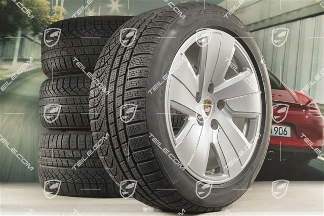 19" koła zimowe Taycan S, komplet, felgi 8J x 19 ET50 + 10J x 19 ET47 + NOWE opony zimowe Pirelli 225/55 R19 + 275/45 R19