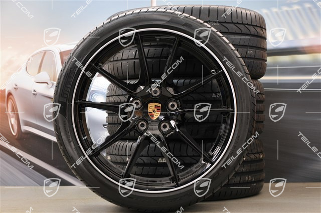 20" Komplet kół letnich Carrera S (III), 8J x 20 ET57 + 9,5J x 20 ET45, opony Pirelli 235/35 ZR20 + 265/35 ZR20, gwiazda felgi czarna (połysk), z czujnikami ciśnienia