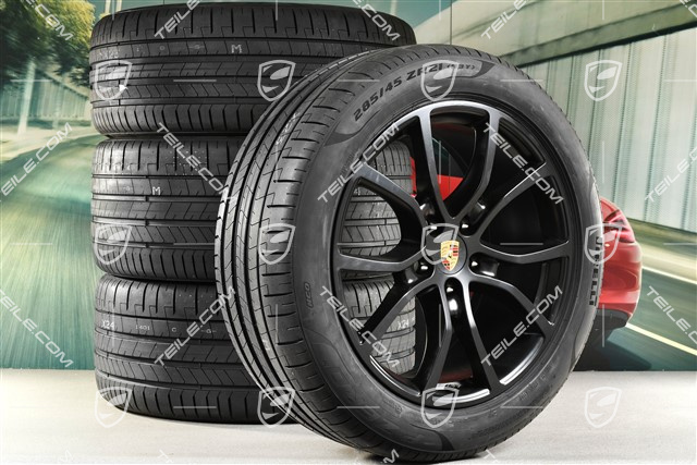 21" Cayenne Coupe Exclusive Design Sommerräder Satz, Felgen 9,5J x 21 ET46 + 11,0J x 21 ET49 + 11,0J x 21 ET49 + Pirelli P Zero Sommerreifen 285/45 R21 + 315/40 R21, mit RDK-Sensoren, Schwarz-Seidenmatt