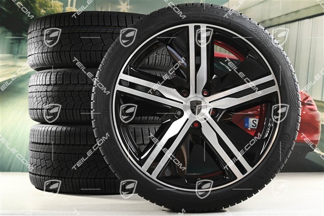 22" Macan Exclusive Design Winterräder Satz, Felgen 9J x 22 ET29 + 11J x 22 ET47 + Continental Winterreifen 255/40 R22 + 295/35 R22, in Schwarz Hochglanz