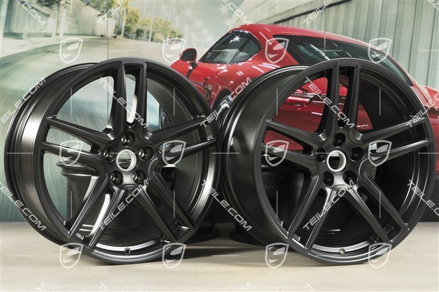 20-inch wheel rim set "Macan Turbo", 9J x 20 ET26 + 10J x 20 ET19, CMS, black satin mat