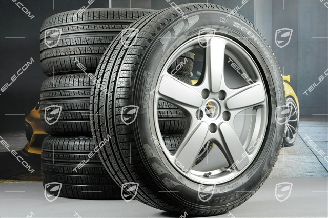 19" Winterräder Satz Cayenne Sport Classic, Felgen 8,5J x 19 ET59 + Pirelli Winterreifen 265/50 R19, in Platinum (seidenglanz) mit RDK-Sensoren