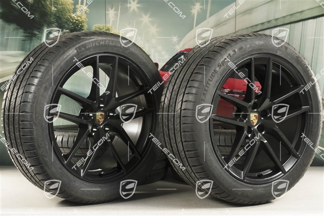 20" "Macan S" Sommerräder Satz, Felgen 9J x 20 ET26 + 10J x 20 ET19 + Michelin Sommerreifen 265/45 R20 + 295/40 R20, Schwarz seidenmatt, mit RDK-Sensoren