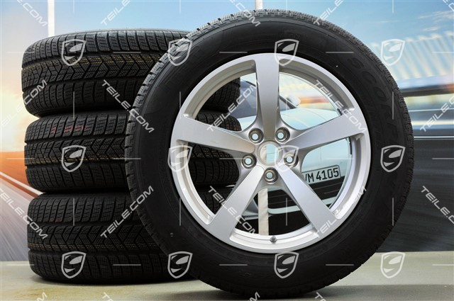 18" "Macan" Winterräder Satz, Felgen 8J x 18 ET21 + 9J x 18 ET21 + NEUE Pirelli Winterreifen 235/60 ZR 18 + 255/55 ZR 18, mit RDK-Sensor