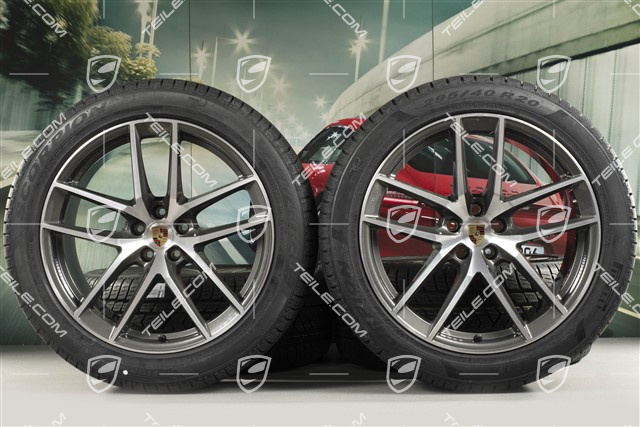 20-inch "Macan S" winter wheels set, rims 9J x 20 ET26 + 10J x 20 ET19 + NEW Pirelli winter tyres 265/45 R 20 + 295/40 R 20, titanium dark/burnished, with TPMS