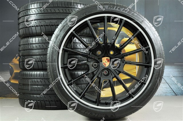 20" Panamera Sport Sommerräder Satz, Felgen 9,5J x 20 ET65 + 11,5J x 20 ET63 + NEUE Michelin Sommerreifen 255/40 ZR20 + 295/35 ZR20, in Schwarz, mit RDK