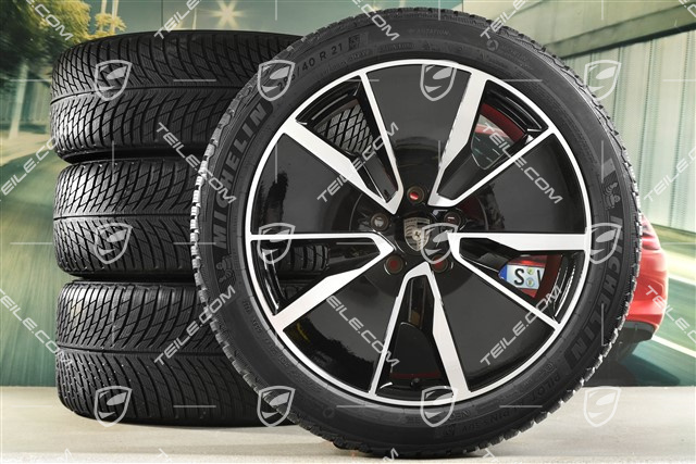21" Koła zimowe Turbo, komplet, felgi 8,5J x 21 ET27 + 10,5J x 21 ET47 + opony zimowe Michelin Pilot Alpin 5 SUV 255/45 R21 + 285/40 R21, czarny wysoki połysk