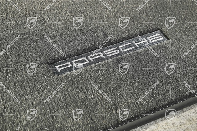 Fußmatten Satz, mit Nubukeinfassung und "Porsche" Schriftzug, Satz vierteilig, Schiefergrau
