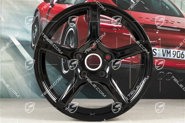 18-inch wheel rim set Boxster IV, 8J x 18 ET57 + 9,5J x 18 ET49, black high gloss