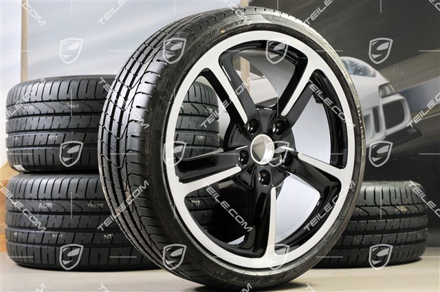 20" Komplet kół letnich SportTechno, felgi 8,5J x 20 ET57 + 10J x 20 ET50 + NOWE opony letnie Pirelli 235/35 R20 + 265/35 R20, czarne, z czujnikami ciśnienia