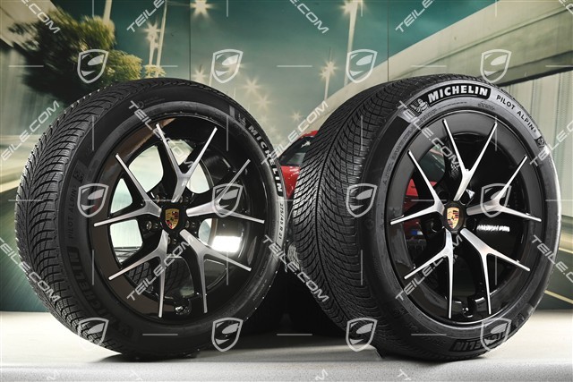 21" Cayenne RS Spyder Design winter wheel set, wheel rims 9,5J x 21 ET16 + 11J x 21 ET37 + Michelin Pilot Alpin 5 winter tyres 275/45 R21 + 315/40 R21, black high gloss