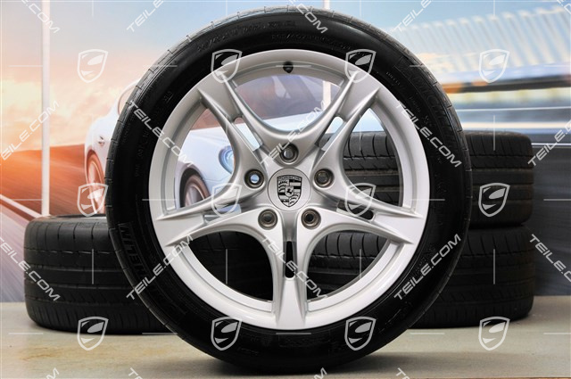 18-inch summer wheels set Cayman S II, rims 8J x 18 ET57 + 9J x 18 ET43 + summer tyres 235/40 R18 + 265/40 R18, without TPM