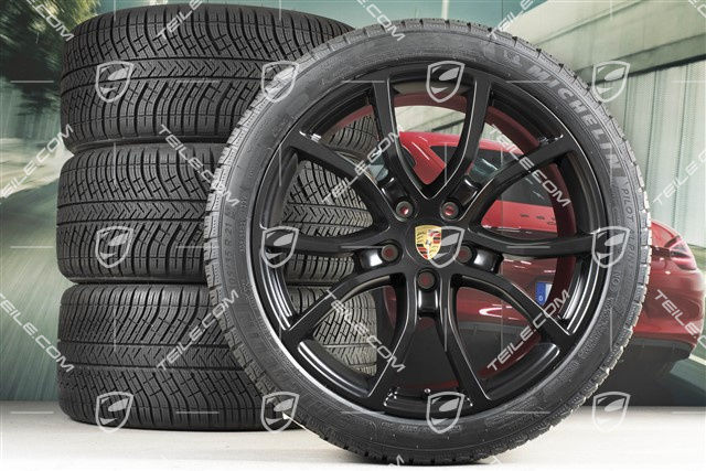 21" koła zimowe Cayenne COUPE Exclusive Design, komplet, felgi 9,5J x 21 ET46 + 11,0J x 21 ET49 + opony zimowe Michelin Pilot Alpin 5 275/40 R21 + 305/35 R21, z czujnikami ciśnienia, czarny satynowy półmat