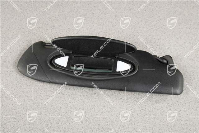 Sonnenblende, mit Spiegel und Leuchte, Kunstleder, Schwarz, R